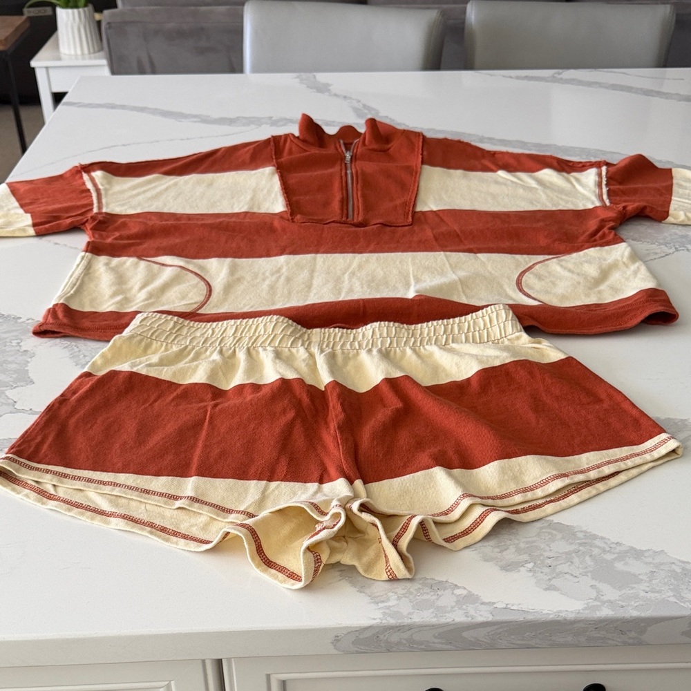 Free People! Retro Rugby Striped Shorts Set